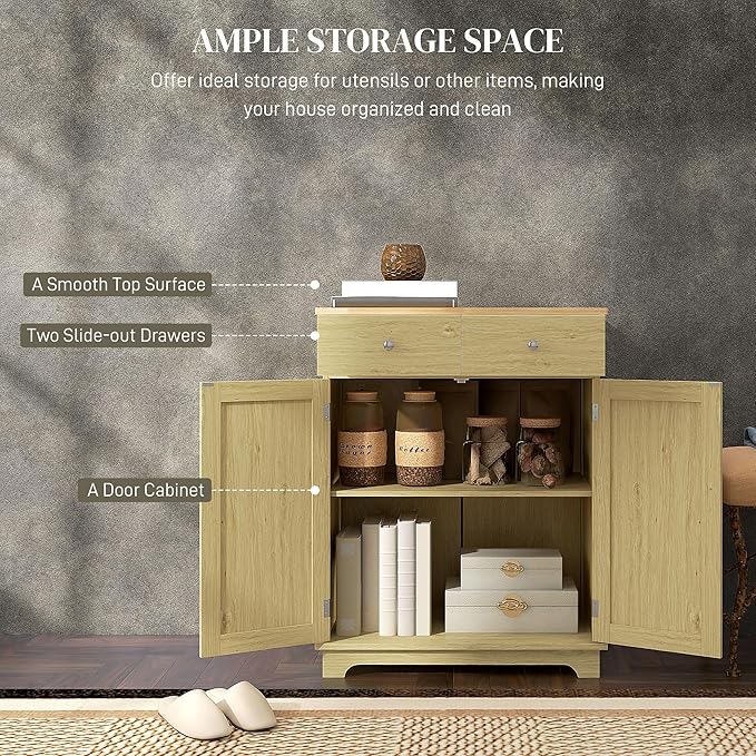 HOMCOM Sideboard with Solid Wood Countertop, Modern Kitchen Storage Cabinet - Image 4