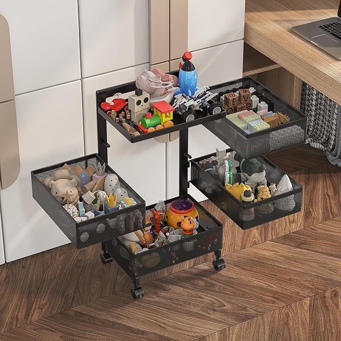 Bathroom Rotating Storage Cart No Assembly Required 4-Tier Metal Sturdy Fruit - Image 9