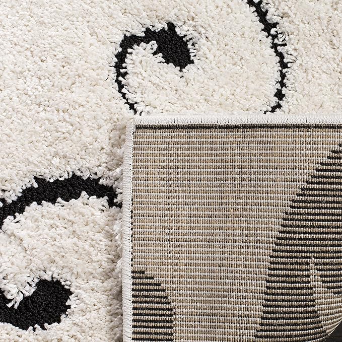 SAFAVIEH Florida Shag Collection 11' Round Ivory / Black SG455 Scrolling Vine - Image 6