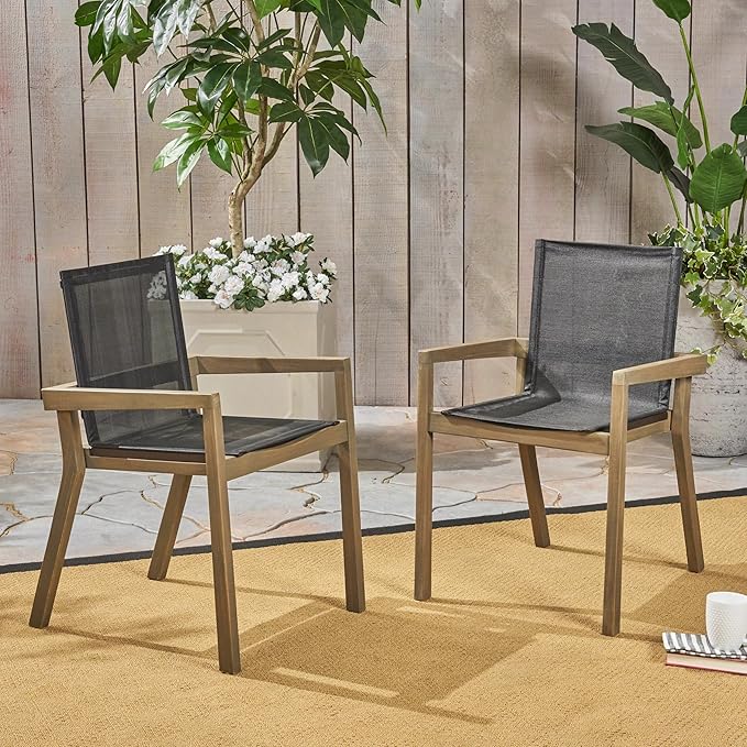 Merax Mesh Seating Solid Wood Dining Chairs Set of 2, French Country Style by Merax