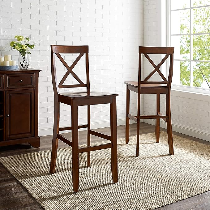 Crosley Furniture X-Back Wood Bar Stools Set of 2, Vintage Mahogany - Image 2
