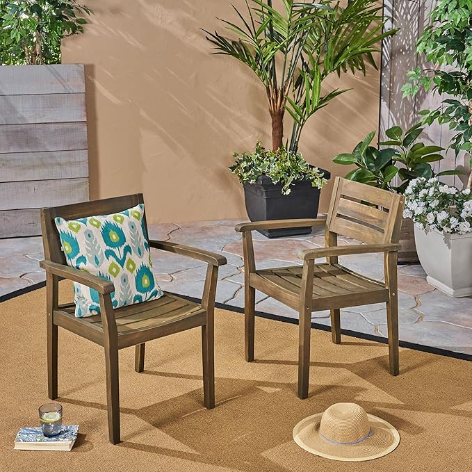 Merax Acacia Wood Dining Chairs Set of 2, Stamford Outdoor Acacia Wood Dining - Image 2
