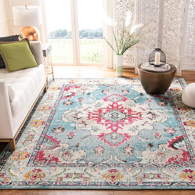 SAFAVIEH Monaco Collection 9' x 12' Light BlueFuchsia MNC243J Boho Chic by SAFAVIEH