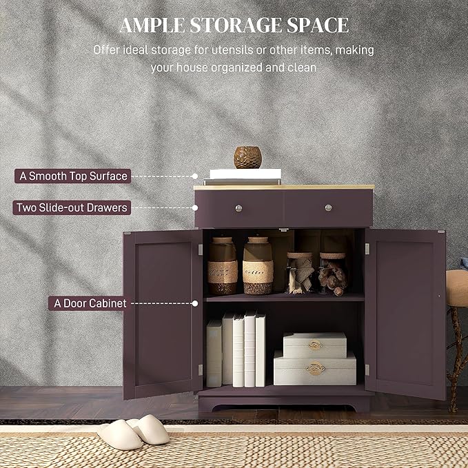 HOMCOM Sideboard with Solid Wood Countertop, Modern Kitchen Storage Cabinet - Image 4