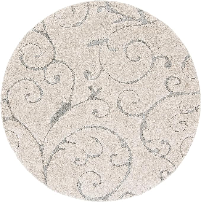 SAFAVIEH Florida Shag Collection 4' Round Beige/Blue Grey SG455 Scrolling Vine - Image 3