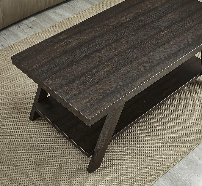 Roundhill Furniture Athens Contemporary Wood Shelf Coffee Table, Weathered - Image 4
