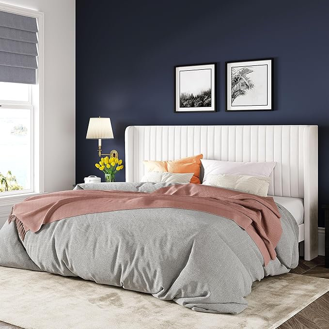 Allewie King Size Velvet Bed Frame/Vertical Channel Tufted Wingback by Allewie