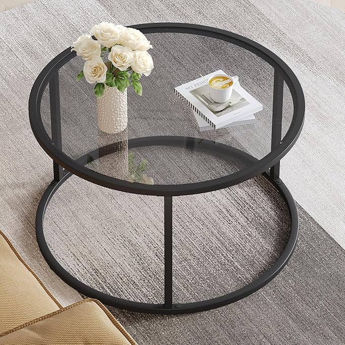 SAYGOER Round Coffee Table Glass Coffee Tables by Saygoer