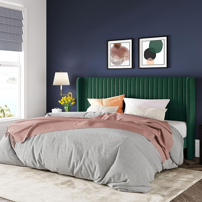 Allewie King Size Bed Frame/Velvet Upholstered Platform Bed/Vertical Channel by Allewie