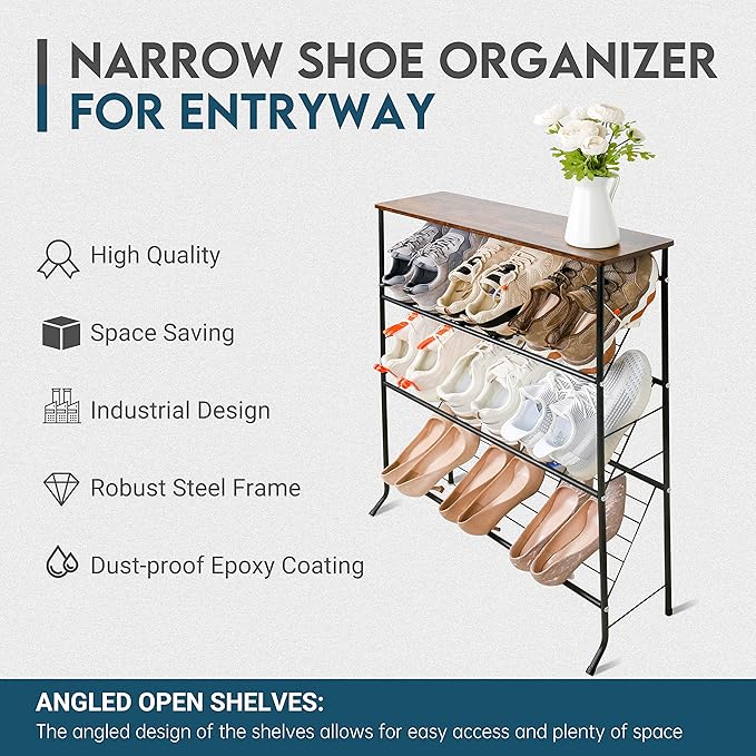 Narrow Shoe Rack for Front Door Entrance, 4-Tier Shoes Rack Storage Organizer - Image 4