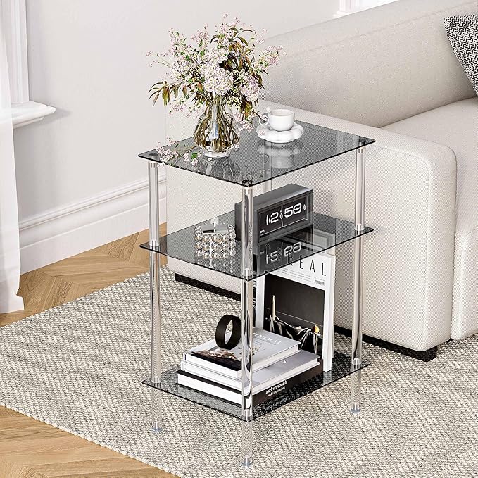 Tempered Glass Side Tables Set of 2 Acrylic End Table - Image 7