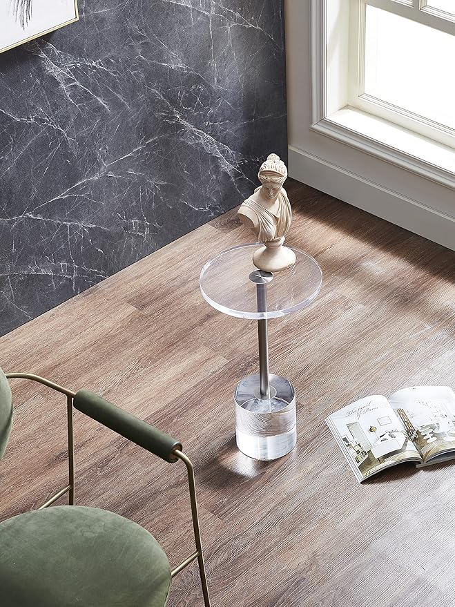 Clear Acrylic End Table, Side Table, Brushed Silver Metal, - Image 2