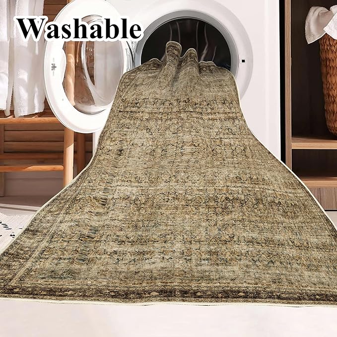 Area Rug 4x6 Washable Rug Brown Vintage Traditional Floor Cover Foldable Thin - Image 4