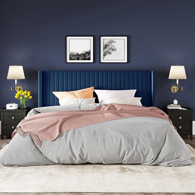 Allewie King Size Velvet Bed Frame/Vertical Channel Tufted Wingback - Image 3