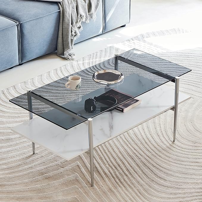 AGV LIGHTING Tadio Glass Coffee Table, Mid-Century Modern Coffee Table by AGVLightning