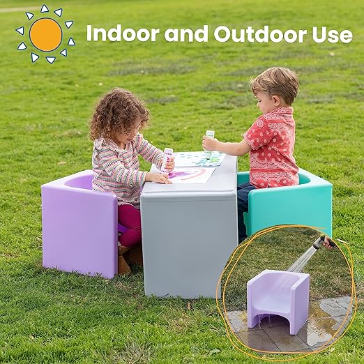 ECR4Kids Tri-Me Table and Cube Chair Set, Light Purple - Image 5