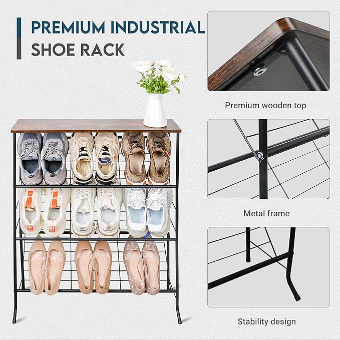 Narrow Shoe Rack for Front Door Entrance, 4-Tier Shoes Rack Storage Organizer - Image 5