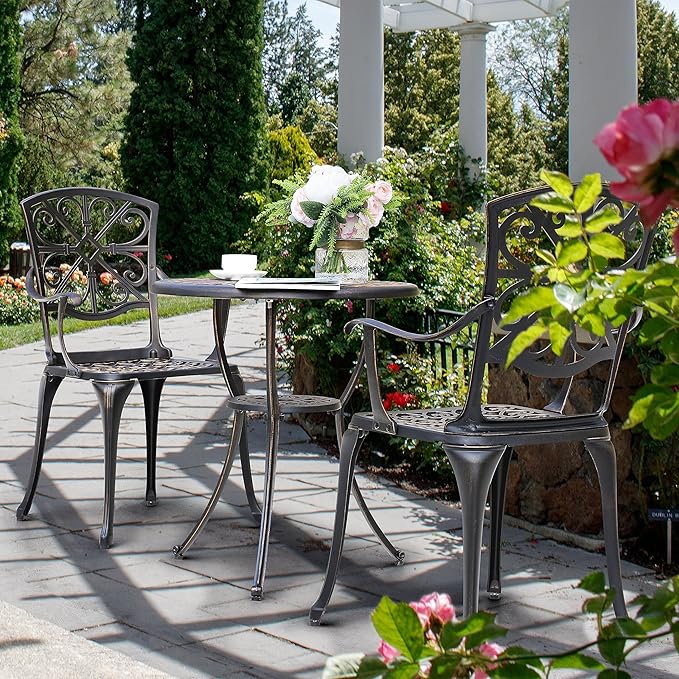 NUU GARDEN Bistro Set 3 Piece Outdoor All Weather Cast Aluminum Patio Bistro - Image 3