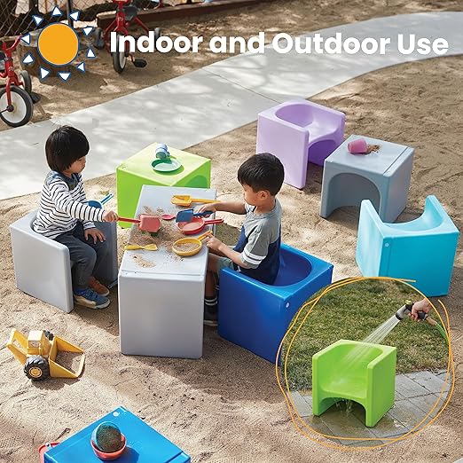 ECR4Kids Tri-Me Table and Cube Chair Set, Lime Green - Image 5