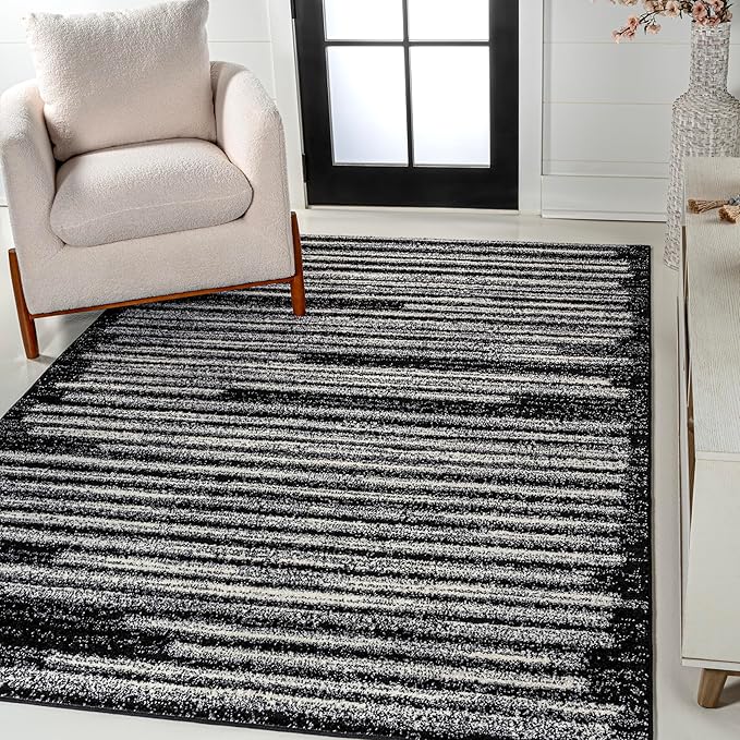 JONATHAN Y Khalil Modern Berber Stripe Black/Cream Indoor Area Rug, Contemporary by JONATHANY