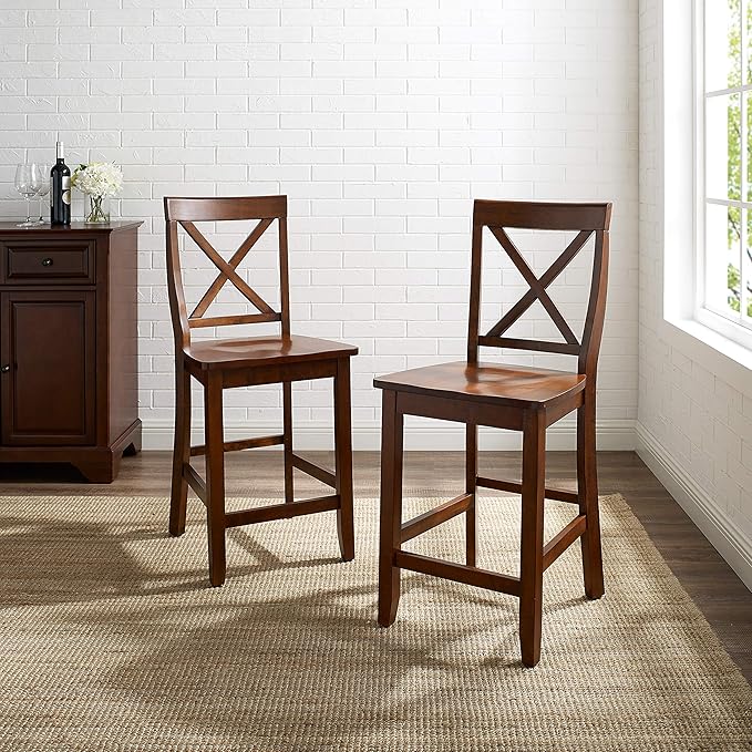 Crosley Furniture X-Back Wood Counter Height Bar Stools Set of 2, Vintage - Image 2