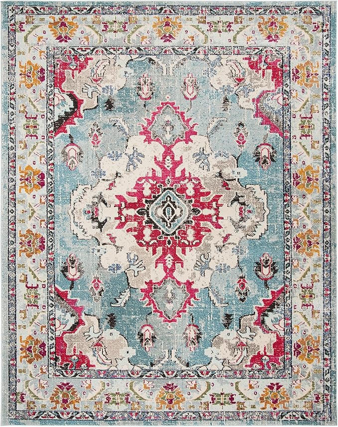 SAFAVIEH Monaco Collection 9' x 12' Light BlueFuchsia MNC243J Boho Chic - Image 3
