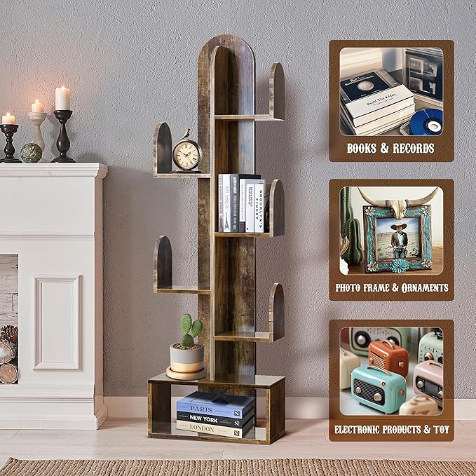 Cactus Tree Bookshelf, 5-Tier Wood 50" Tall Corner Storage Rack - Image 4