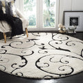 SAFAVIEH Florida Shag Collection 11' Round Ivory / Black SG455 Scrolling Vine by SAFAVIEH