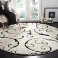 SAFAVIEH Florida Shag Collection 10' Round Ivory / Black SG455 Scrolling Vine by SAFAVIEH
